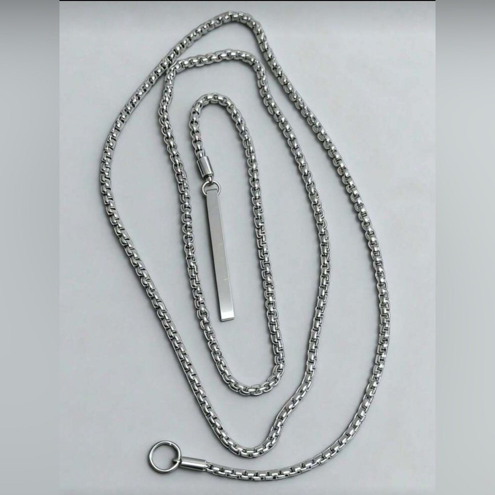Silver Plated Stainless Steel Lariat Necklace Stainless Steel Long Drop Necklace - Picture 4 of 4